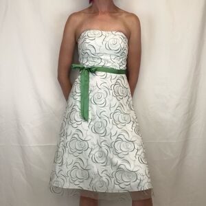 David's Bridal Women's Strapless Bridesmaid Summer Dress White Green Floral 6